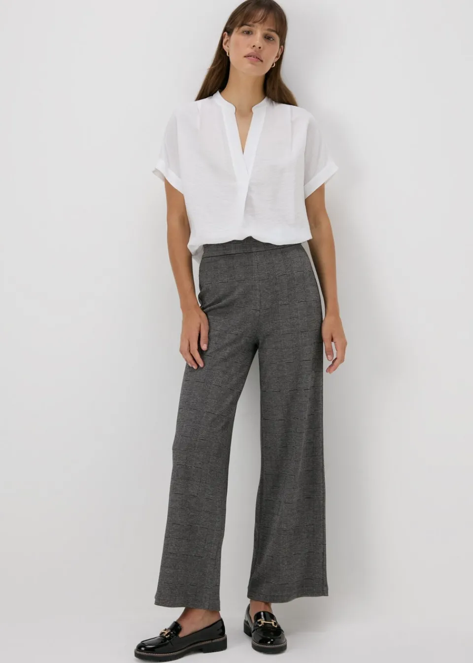 Trousers>Et Vous Grey Check Ponte Wide Leg Trousers
