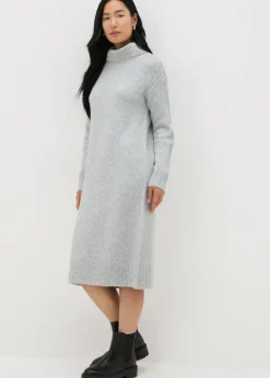 Knitwear>Et Vous Grey Roll Neck Knit Midi Dress