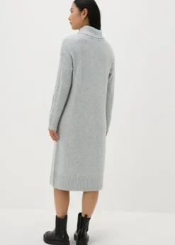 Knitwear>Et Vous Grey Roll Neck Knit Midi Dress