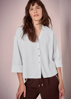 Tops>Et Vous Ivory Button V Neck Blouse