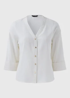 Tops>Et Vous Ivory Button V Neck Blouse