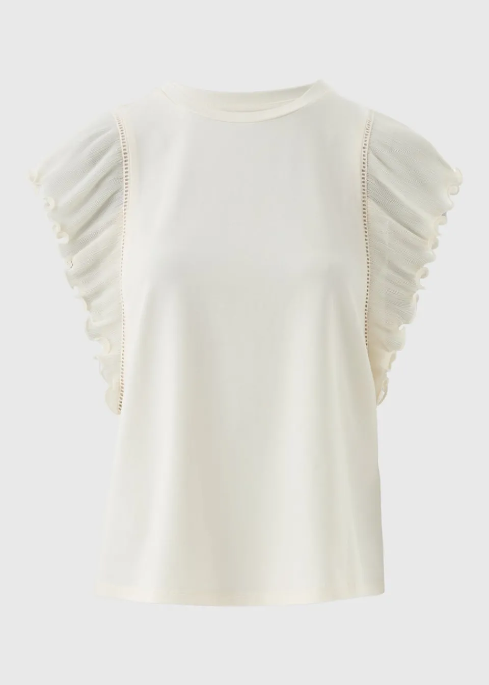 T-Shirts>Et Vous Ivory Frill Sleeve T-Shirt