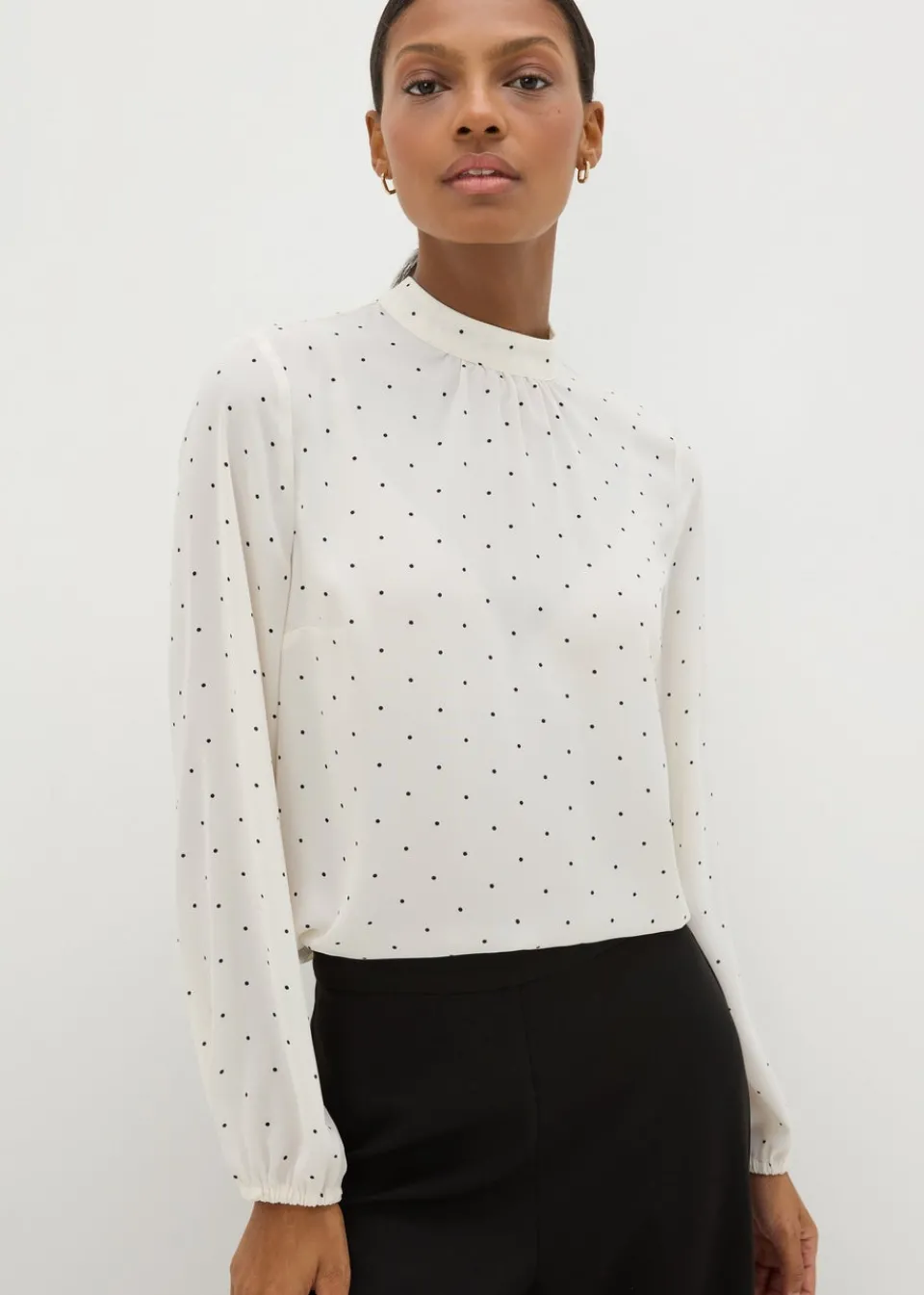 Tops>Et Vous Ivory Spot High Neck Blouse