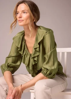 Tops>Et Vous Khaki Frill Blouse