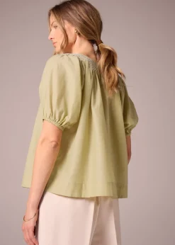 Tops>Et Vous Lime Embroidered Blouse