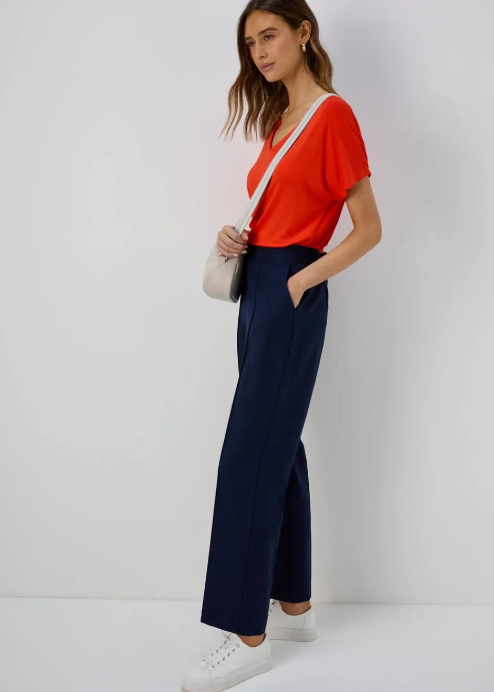 Trousers>Et Vous Pleat Front Straight Leg Trousers Navy