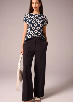T-Shirts>Et Vous Navy Scratch Jersey Back Top
