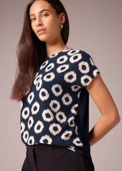 T-Shirts>Et Vous Navy Scratch Jersey Back Top