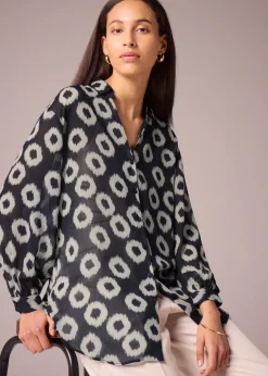 Tops>Et Vous Navy Scratch Spot Blouse