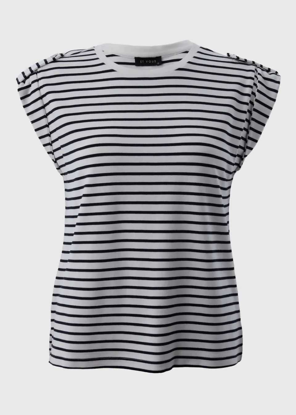 T-Shirts>Et Vous Navy Stripe High Sleeve T-Shirt