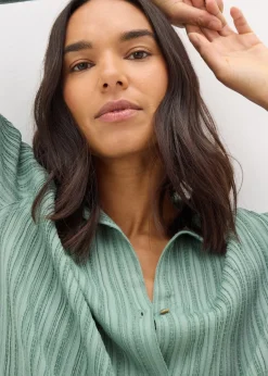 Co-Ord Sets>Et Vous Sage Green Textured Co Ord Shirt Sagegreen