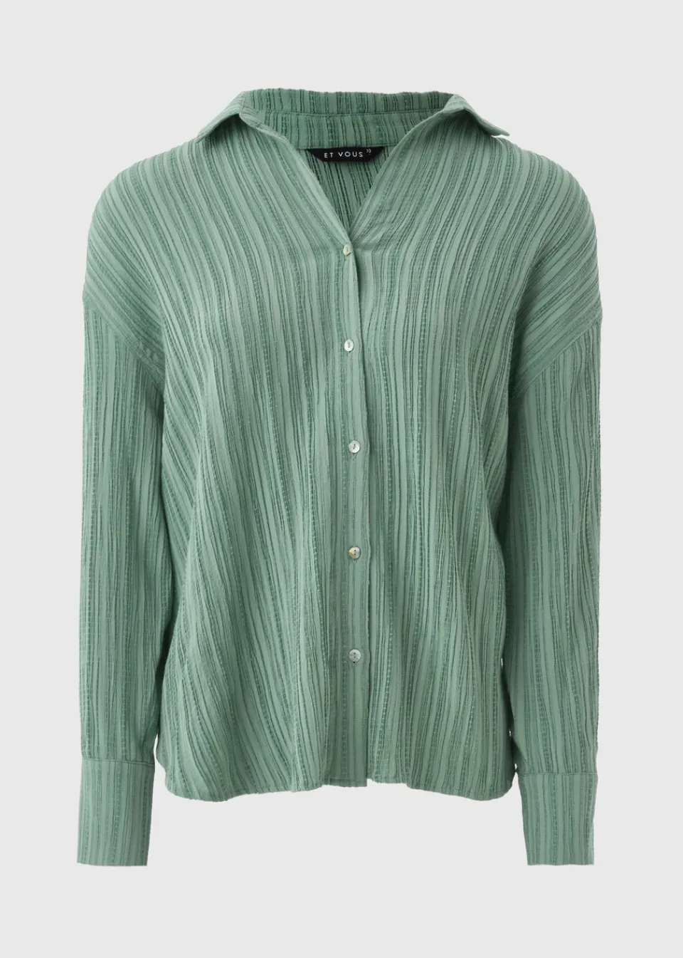 Co-Ord Sets>Et Vous Sage Green Textured Co Ord Shirt Sagegreen