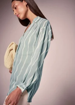 Tops>Et Vous Sage Stripe Blouse