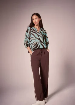 Tops>Et Vous Sage Zebra Popover Blouse