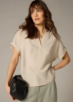 Tops>Et Vous Stone Airflow Collared V-Neck Blouse