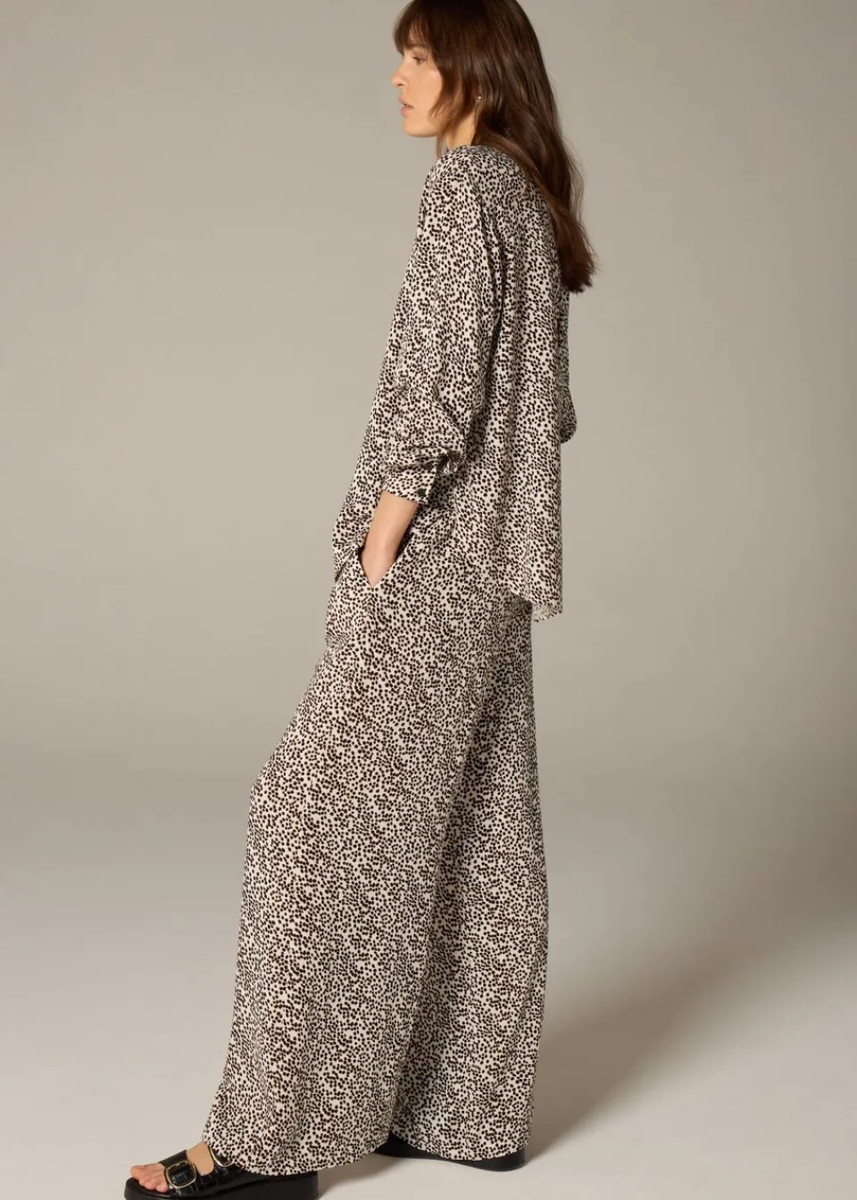 Trousers>Et Vous Stone Animal Spot Wide Leg Co Ord Trousers