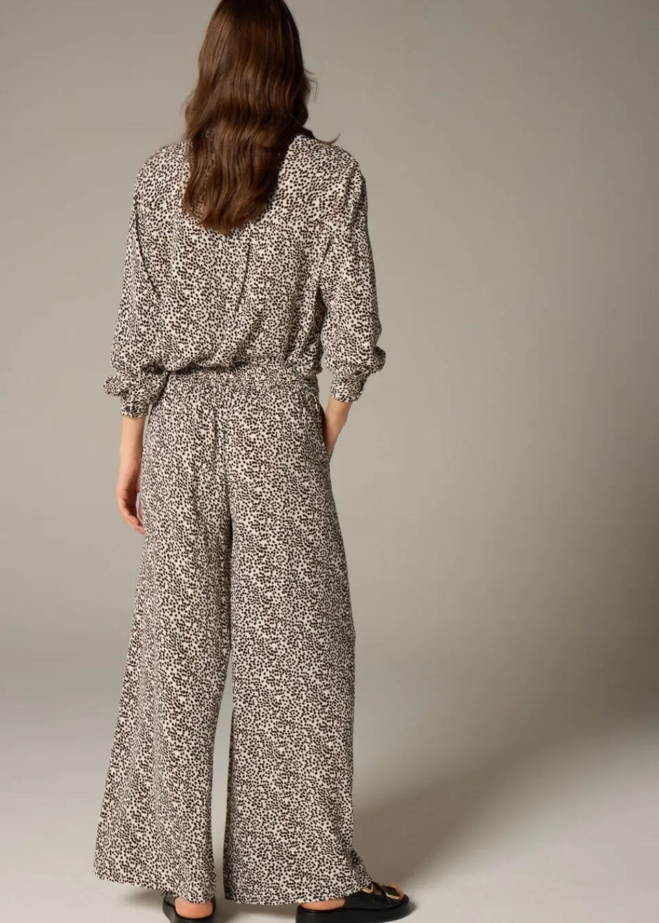 Trousers>Et Vous Stone Animal Spot Wide Leg Co Ord Trousers