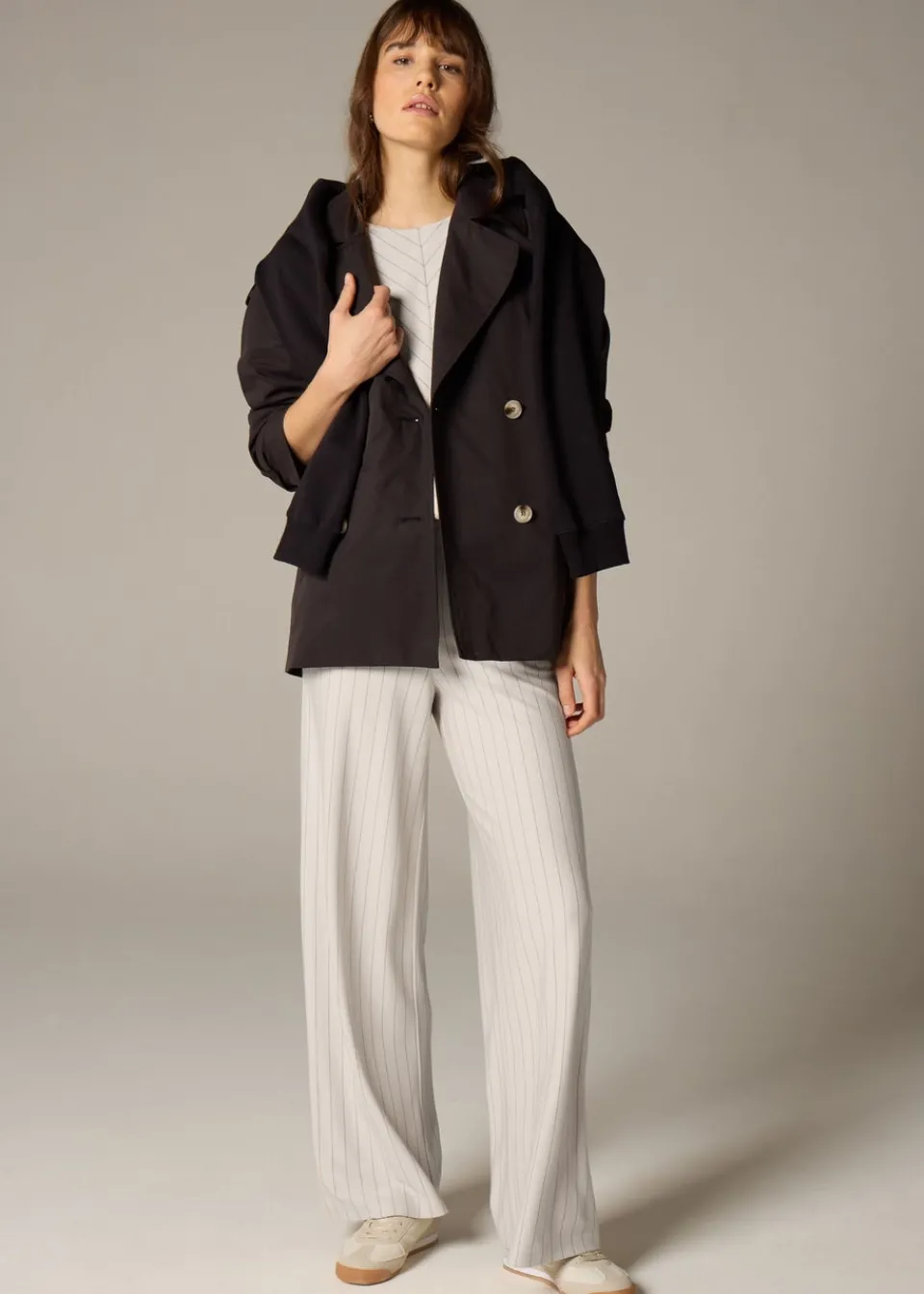 Trousers>Et Vous Stone Pinstripe Wide Leg Trousers