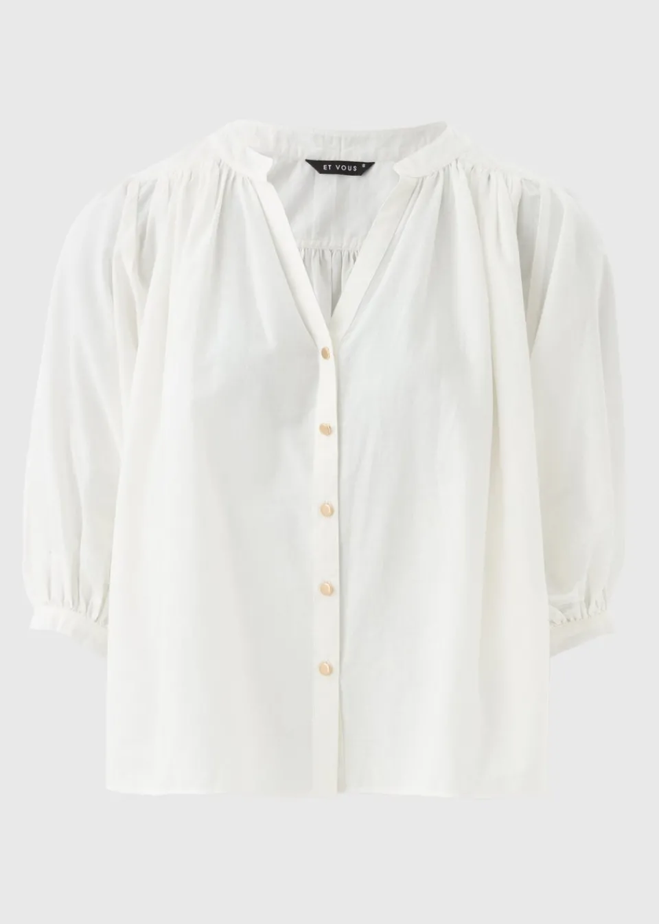 Tops>Et Vous White Cotton Blouson Sleeve Blouse