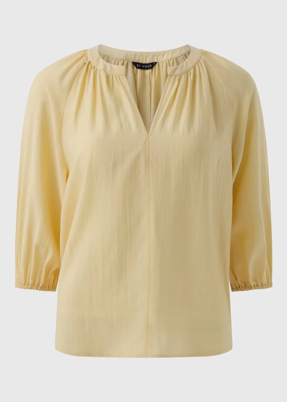 Tops>Et Vous Yellow 3/4 Sleeve V Neck Blouse