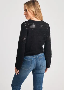 Knitwear>French Connection Black Crew Neck Long Sleeve Crochet Bobble Knit Jumper