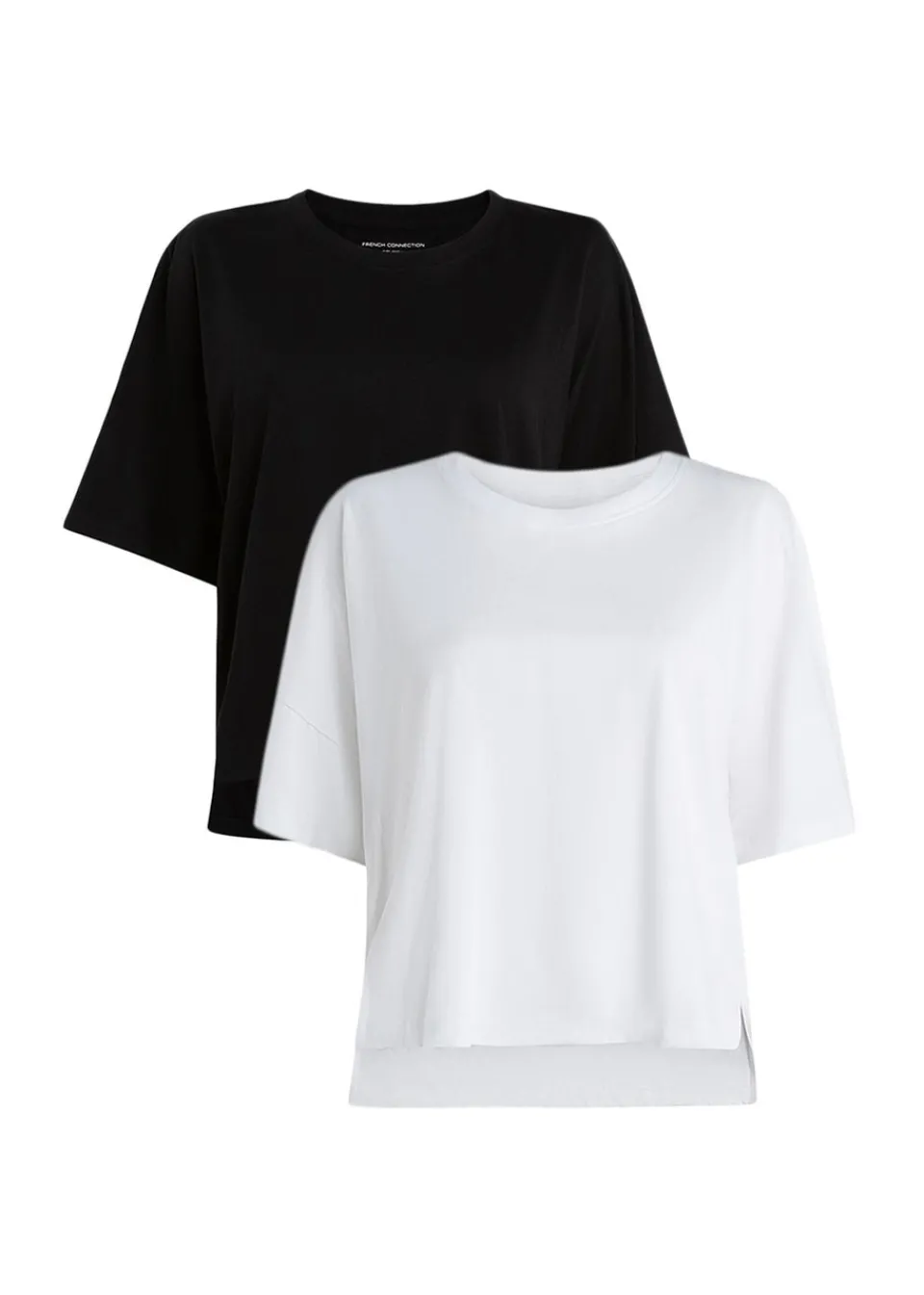 T-Shirts>French Connection Black Cotton Crew Neck Boxy Fit T-Shirts 2 Pack