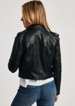 Coats & Jackets>French Connection Black Faux Leather Biker Jacket