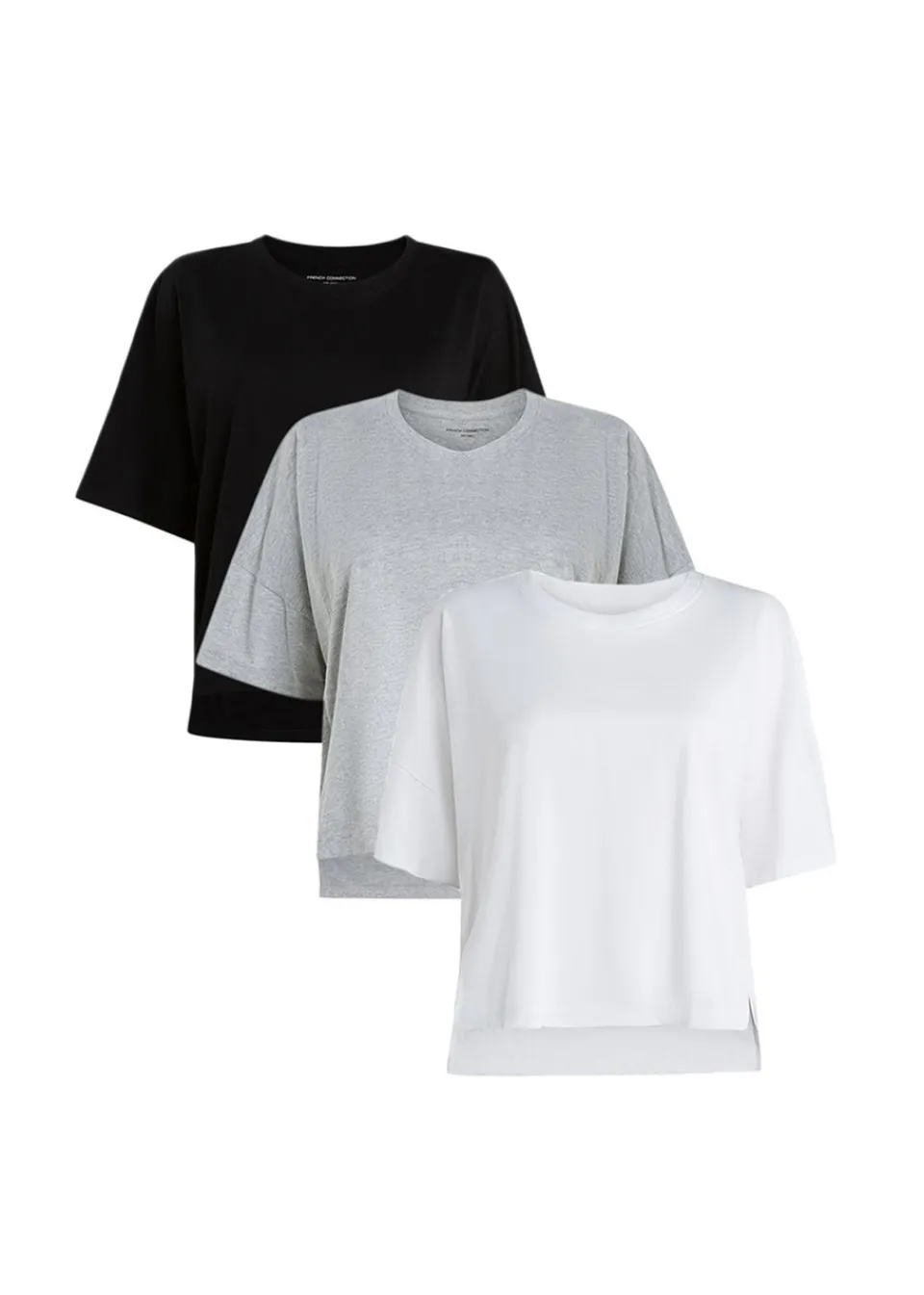 T-Shirts>French Connection Black 3-Pack Cotton Crew Neck Boxy Fit Short Sleeve T-Shirts