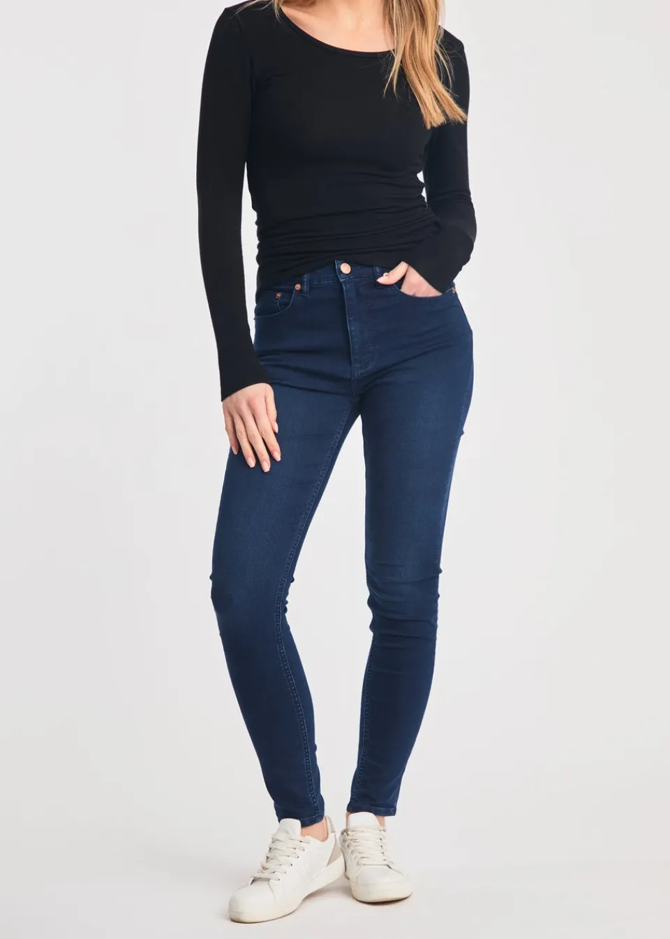 Jeans & Jeggings>French Connection Blue Cotton Blend Stretch High Rise Skinny Denim Jeans