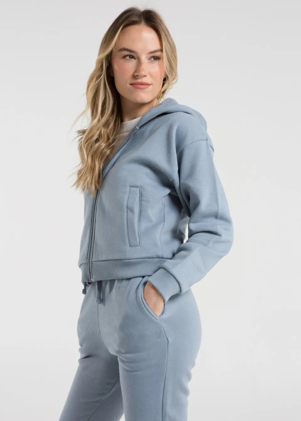 Tops>French Connection Blue Cotton Blend Boxy Zip Hoody