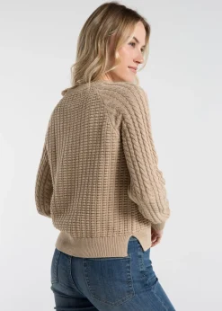 Tops>French Connection Camel Cotton Popcorn-Style Cable Knit Crew Neck Jumper