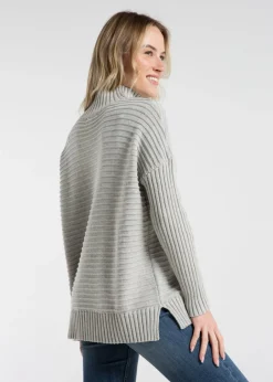 Tops>French Connection Light Grey Cotton Ribbed Knit High Neck Jumper