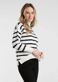 Tops>French Connection White Oversized High Neck Striped Jumper