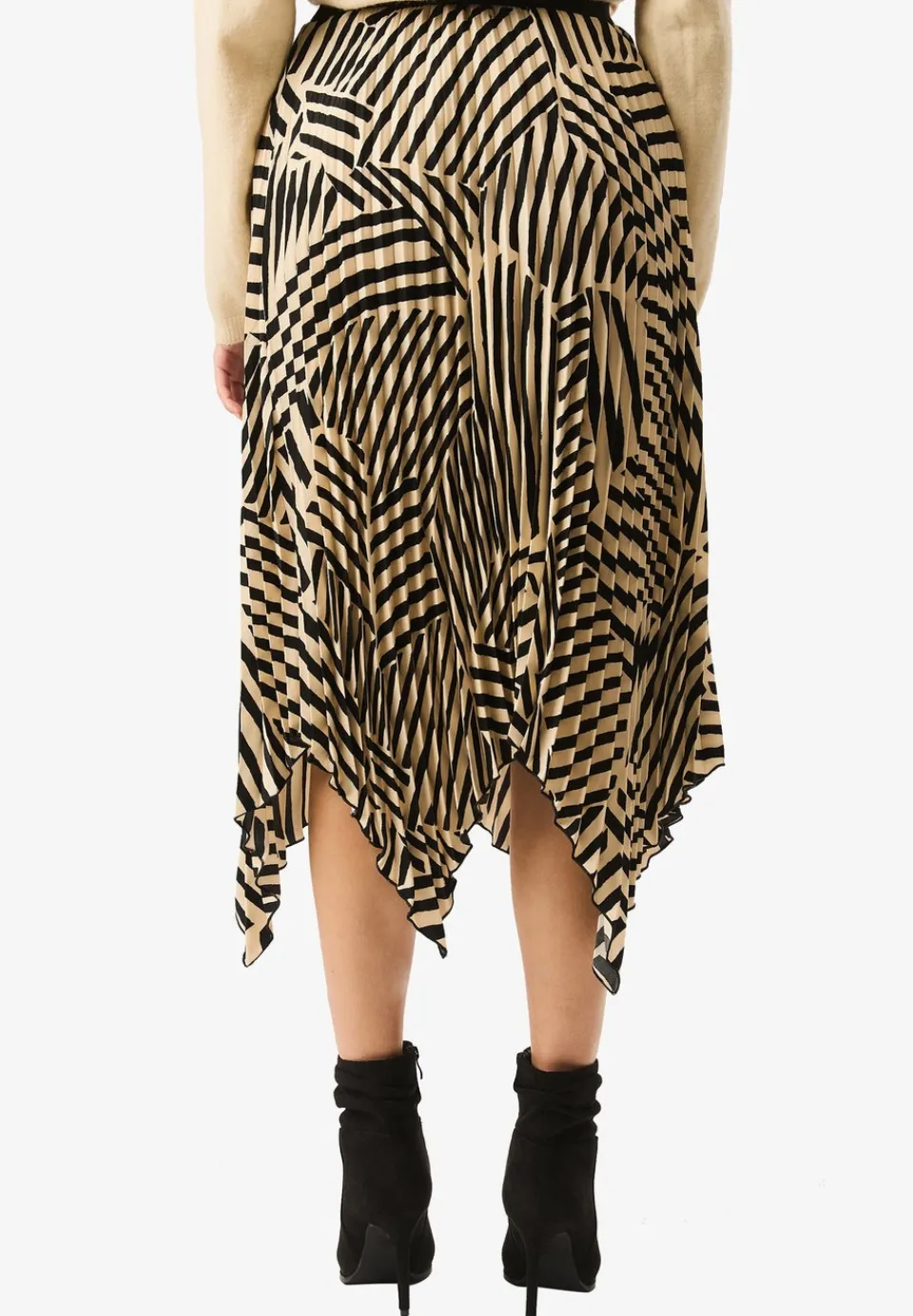 Skirts>Gini London Beige Assymetric Hem Pleated Midi Skirt