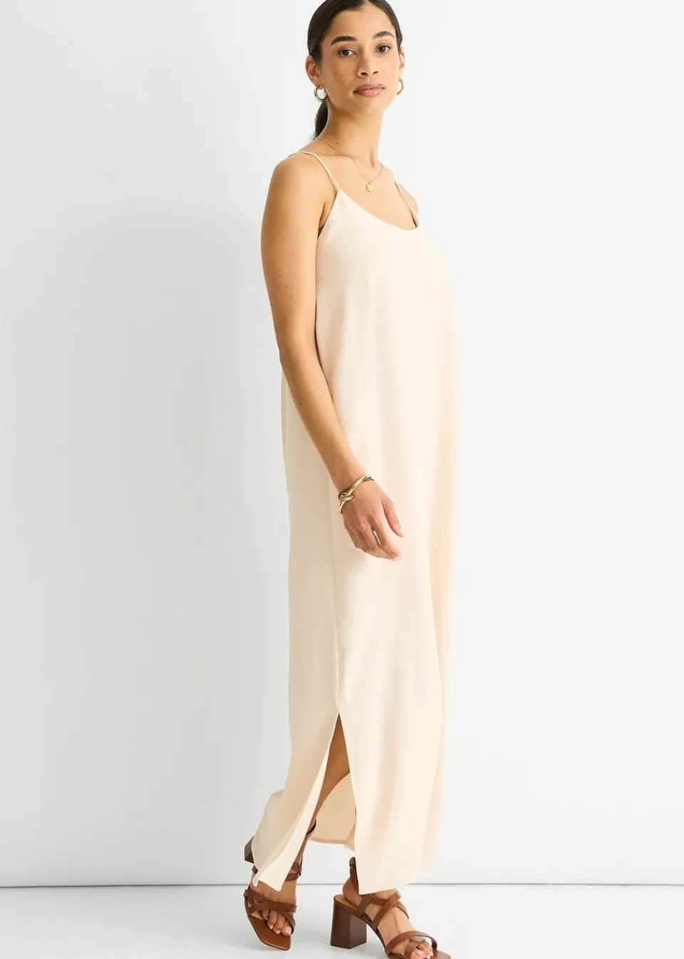 Dresses>Gini London Beige Strappy Cross Back Airflow Oversized dress