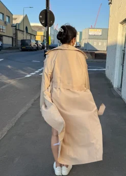 Coats & Jackets>Gini London Beige Tall Woven Oversized Trench Coat