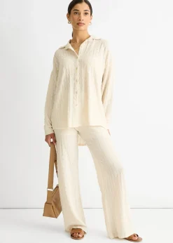 Tops>Gini London Beige Textured Oversized Long Sleeves Shirt