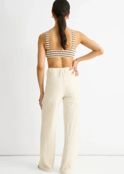 Trousers>Gini London Beige Textured Elasticated Waist Flared Trousers