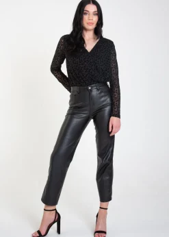 Tops>Gini London Black Animal Pattern Burnout Long sleeve Bodysuit