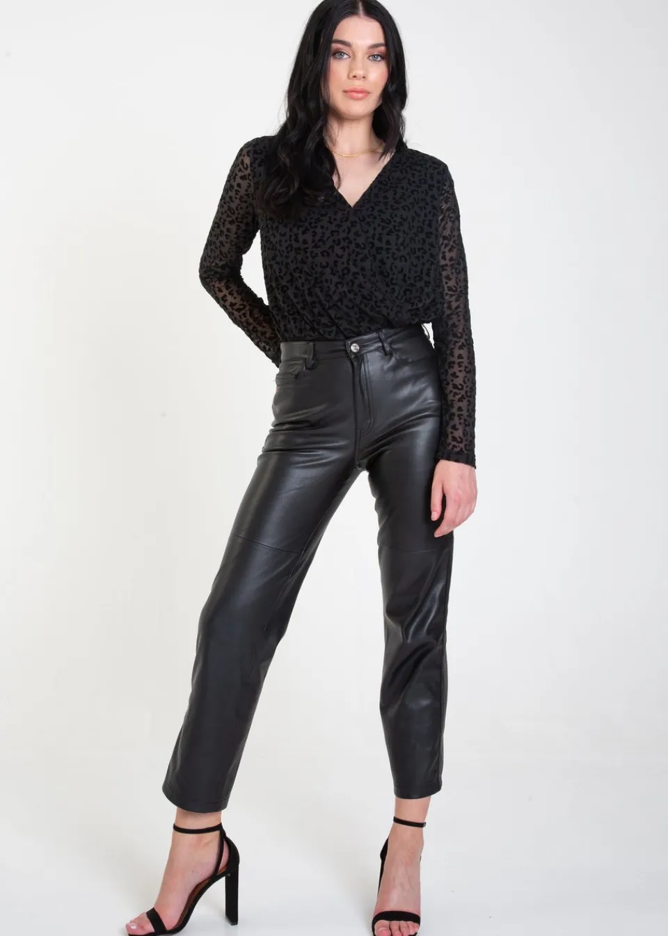 Tops>Gini London Black Animal Pattern Burnout Long sleeve Bodysuit