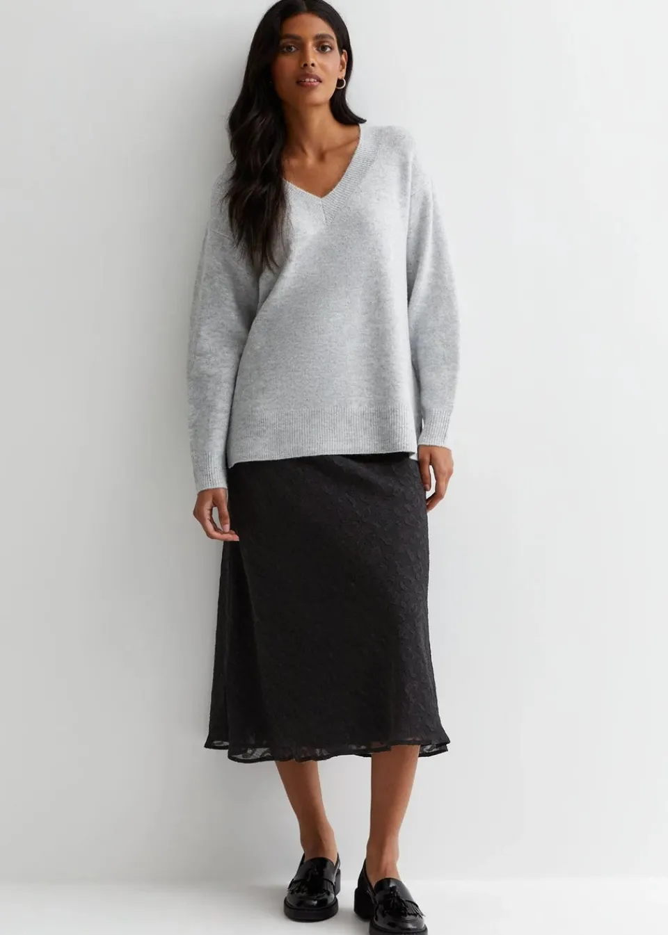 Skirts>Gini London Black Animal Print Jacquard Bias Midi Skirt