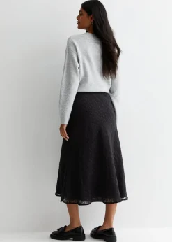 Skirts>Gini London Black Animal Print Jacquard Bias Midi Skirt