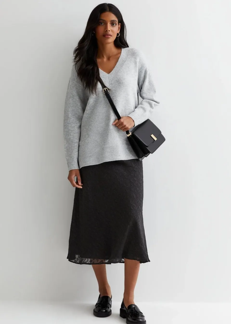 Skirts>Gini London Black Animal Print Jacquard Bias Midi Skirt