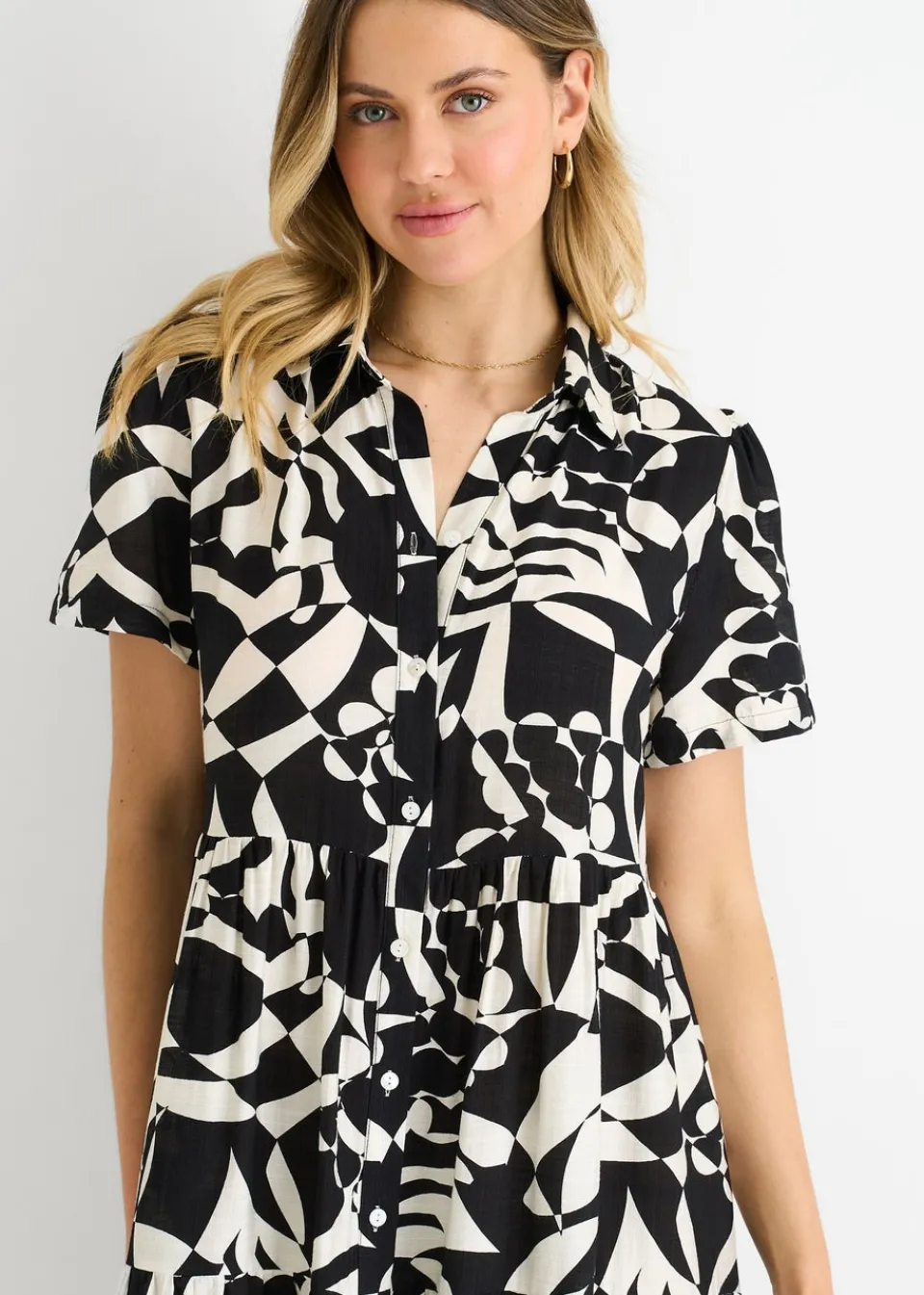 Dresses>Gini London Black Aztec Print Oversized Smock Midi Dress