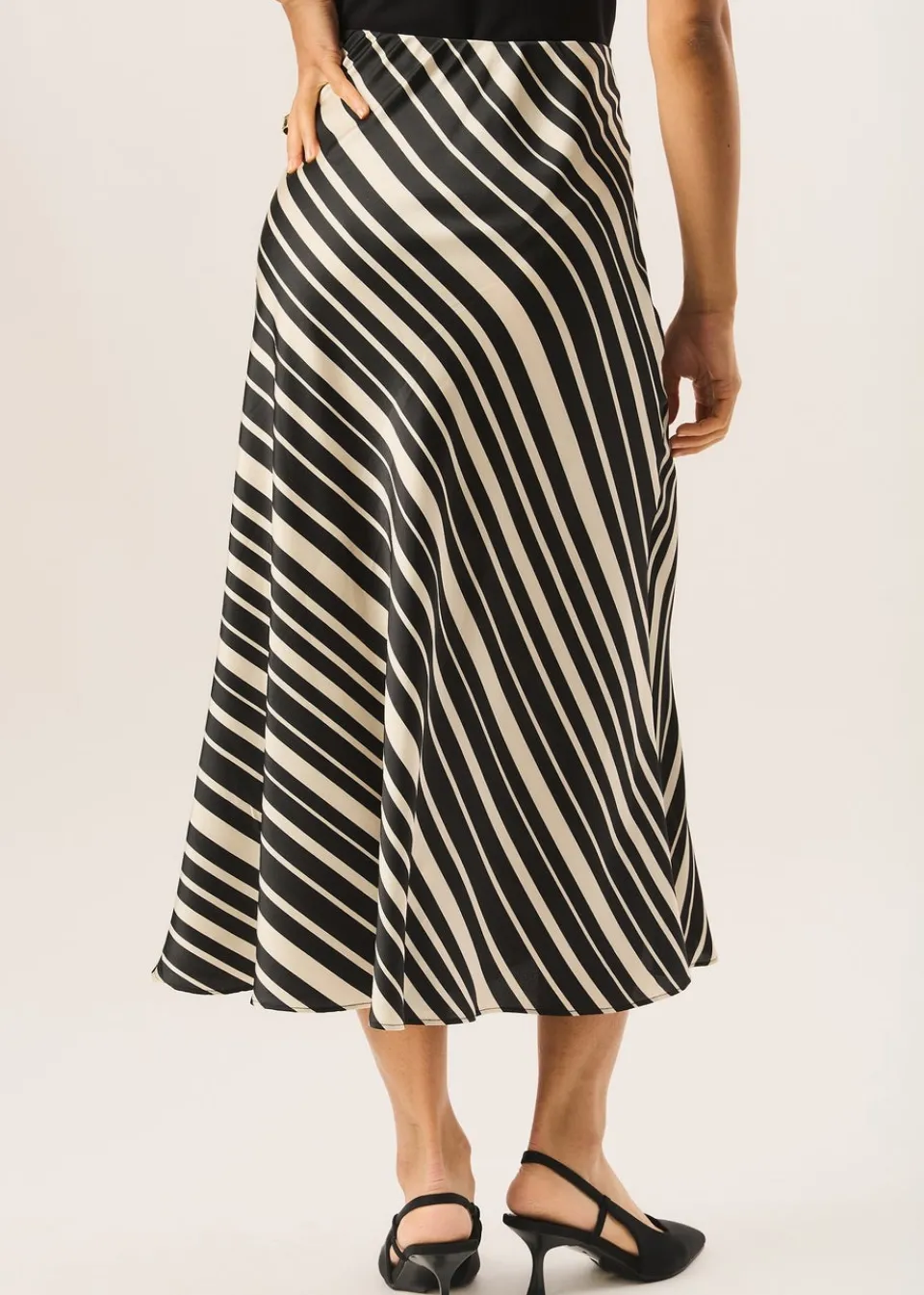 Skirts>Gini London Black Bias Stripe Assymetric Skirt