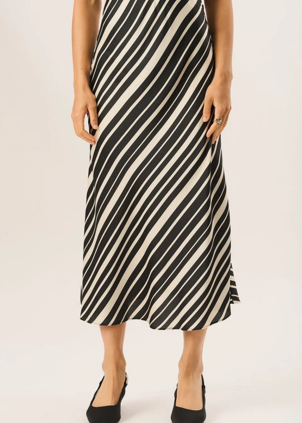 Skirts>Gini London Black Bias Stripe Assymetric Skirt