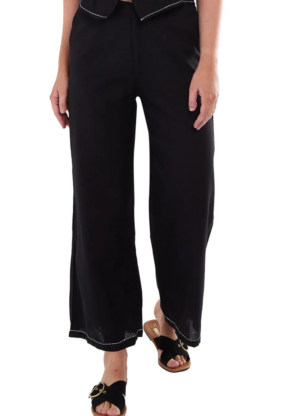 Trousers>Gini London Black Contrast Embroidery Stitch Detail Trouser