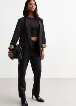 Coats & Jackets>Gini London Black Contrast Animal Edge to Edge Blazer