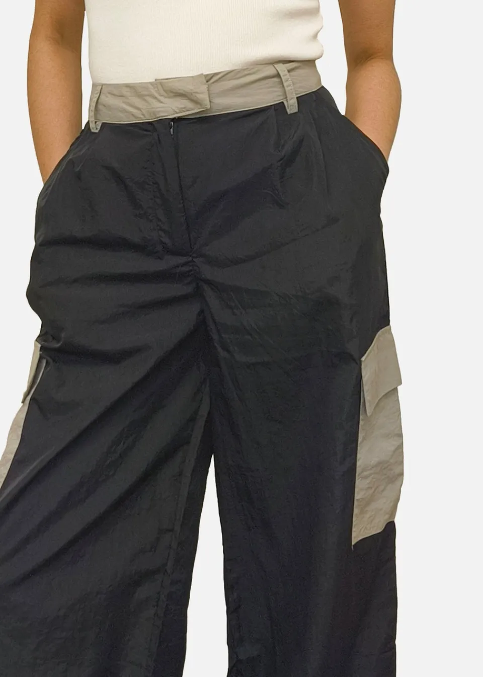 Trousers>Gini London Black Contrast Detail Cargo Trousers