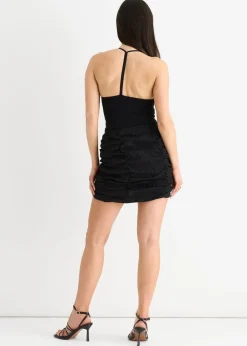 Skirts>Gini London Black Crinkly Ruched Front Mini Skirt